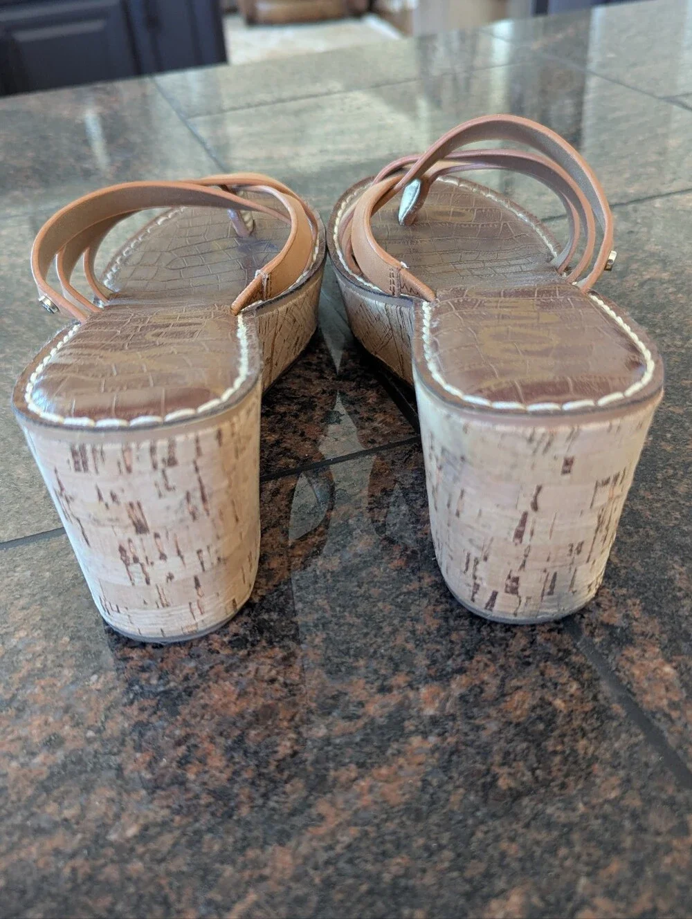 Sam Edelman Leather Stappy Sandal With Cork Wedge